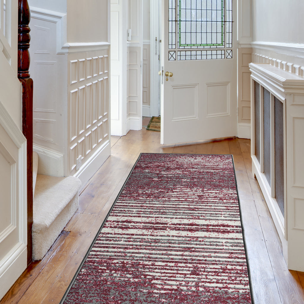 Decorative Rug and Carpet Runner for Stairs and Hallway Stripe Red