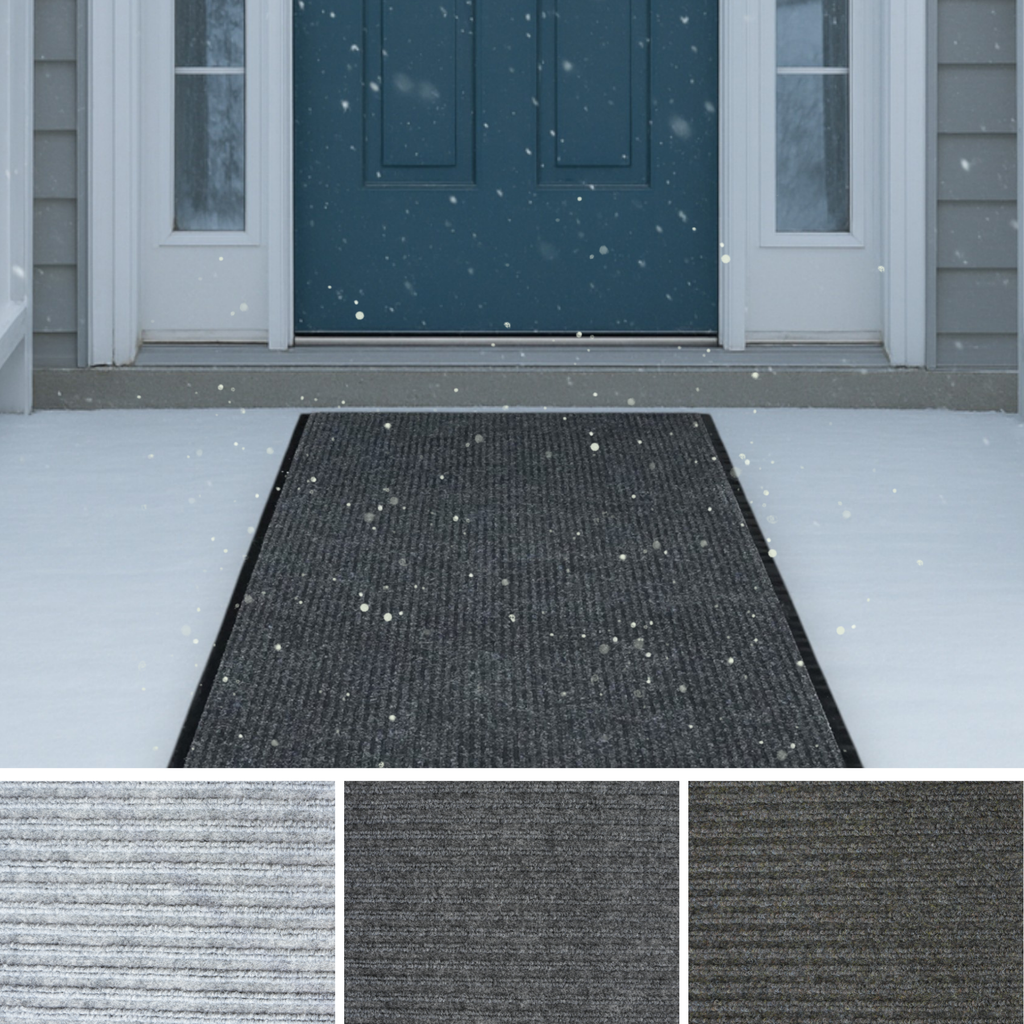 Heavy Duty Interior/Exterior Water Proof Utility Ribbed Vinyl Back Runner, Mats (3’, 4’ and 6' Widths in Black)