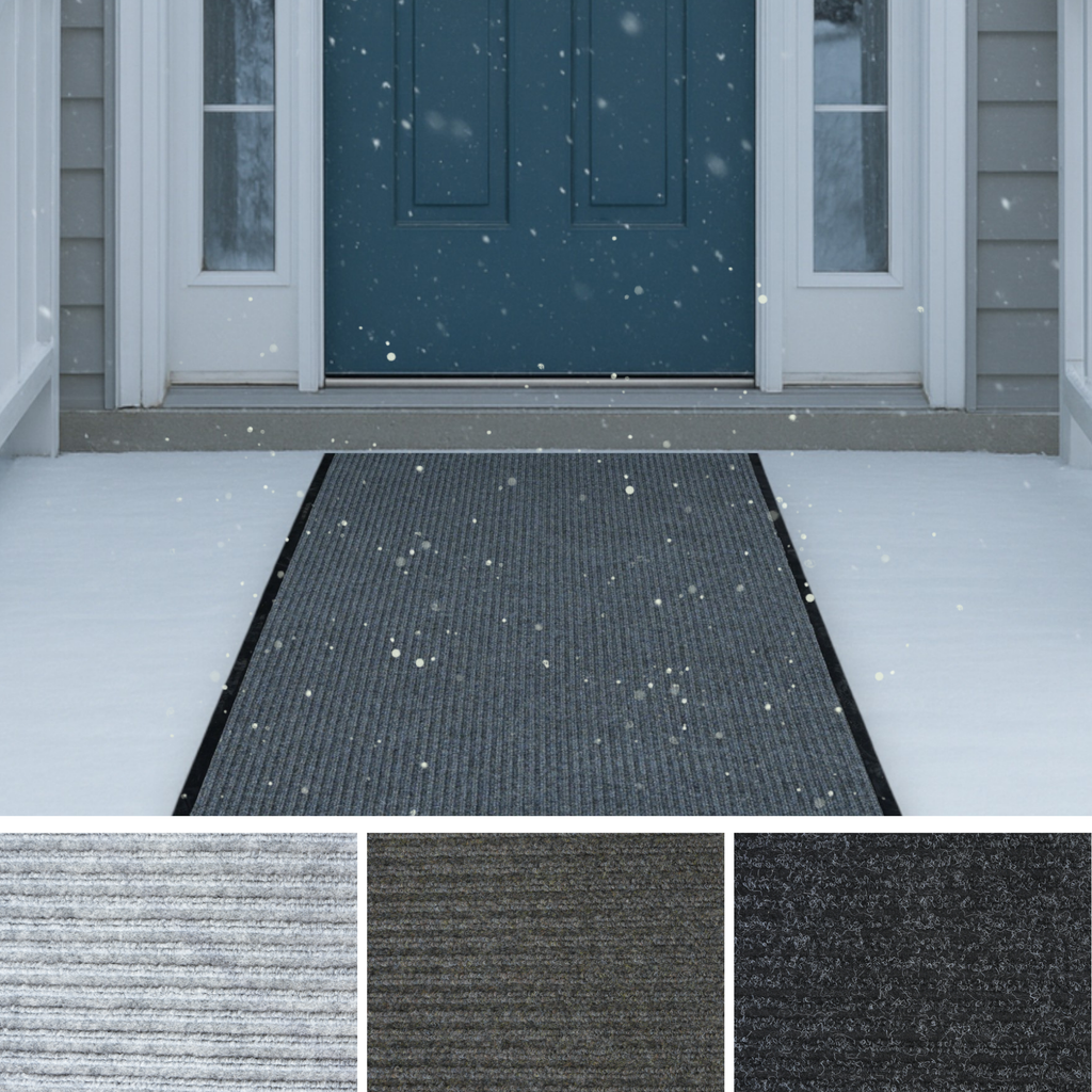 Heavy Duty Interior/Exterior Water Proof Utility Ribbed Vinyl Back Runner, Mats (3’, 4’ and 6' Widths in Charcoal)