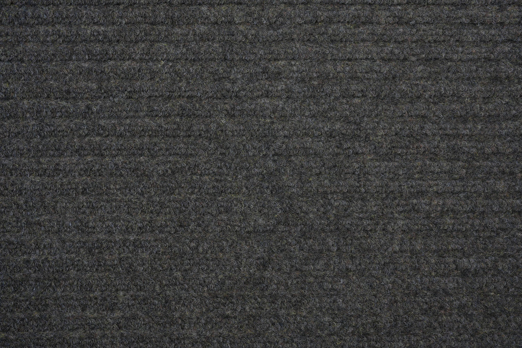 Brown Ribbed Utility Carpet Runner with Anti Skid Backing with Light Grey Pile, Recycled Fibers, Ribbed Design Traps Dirt, Easy to Clean