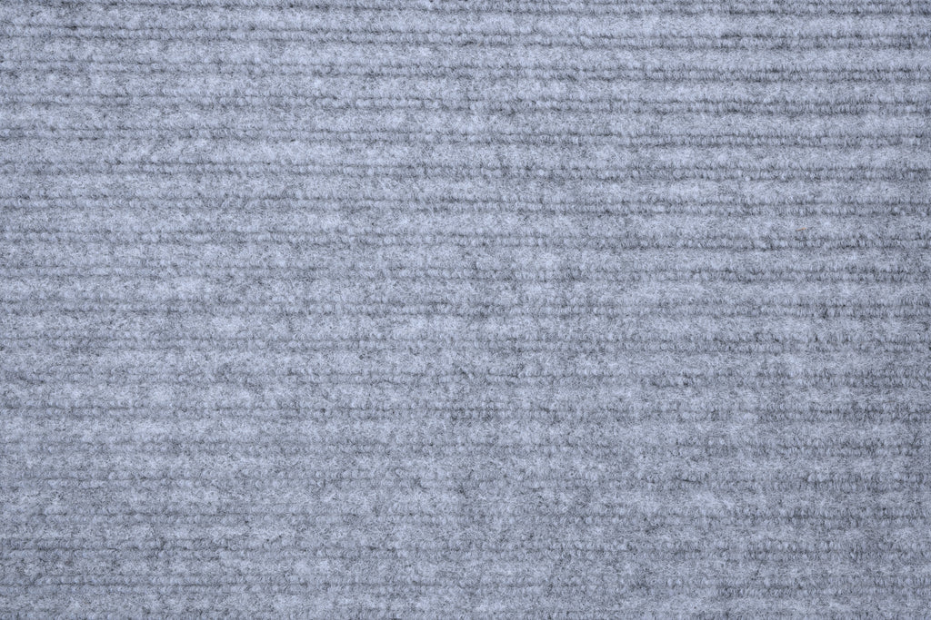 Light Grey Ribbed Utility Carpet Runner with Anti Skid Backing with Light Grey Pile, Recycled Fibers, Ribbed Design Traps Dirt, Easy to Clean