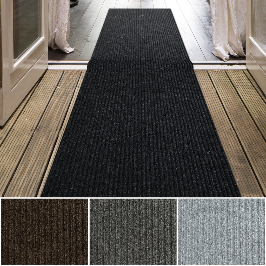 Spartan Weather Warrior Duty Indoor/Outdoor Utility Ribbed Carpet Runner, Area Rugs, 4' in Black