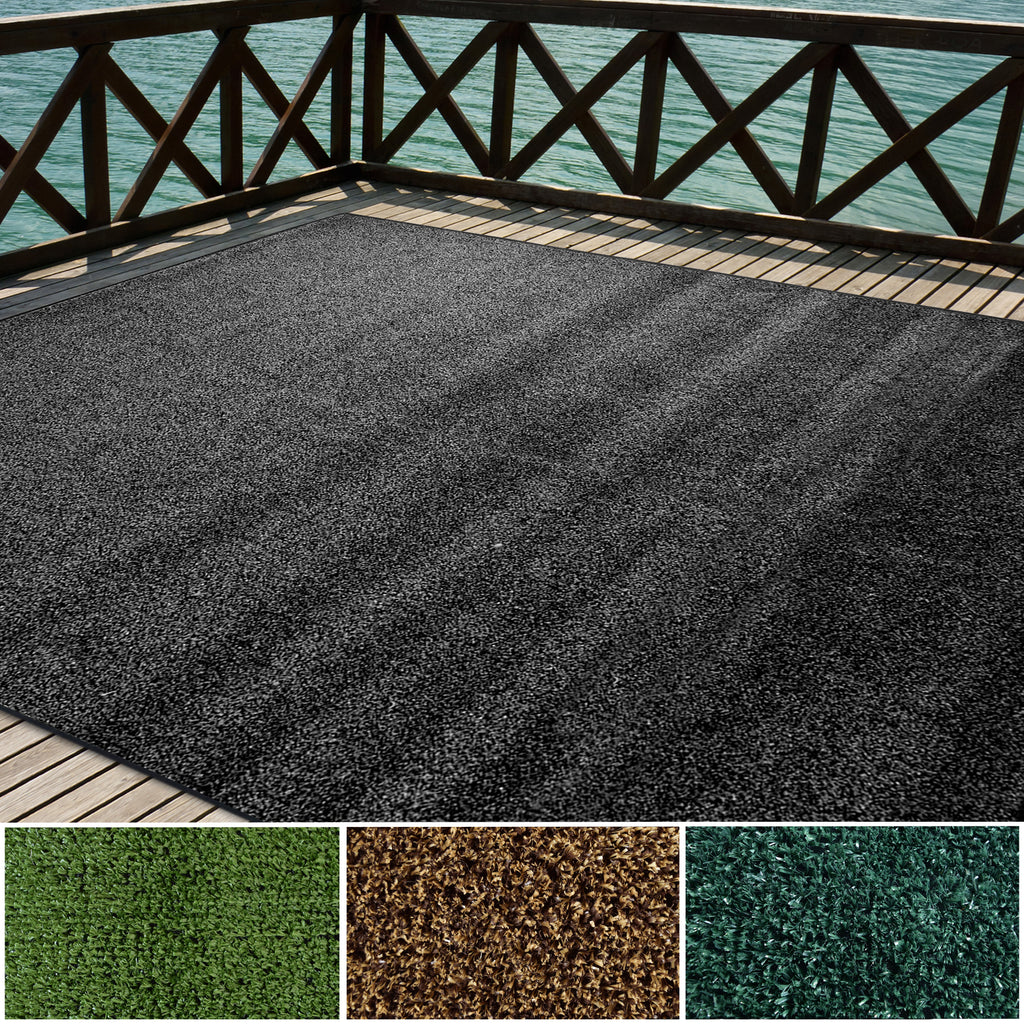 Indoor/Outdoor Artificial Turf Area Rug in Black and Grey