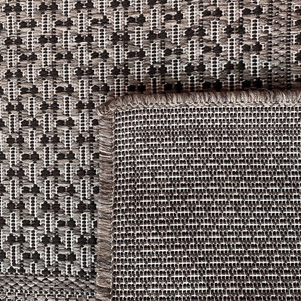 Outdoor Flatweave Tile Motif Black and Tan Area Rug