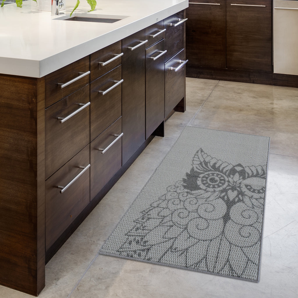 Decorative Kitchen or Bathroom Accent Mat, Machine Washable Owl Print Grey Tones