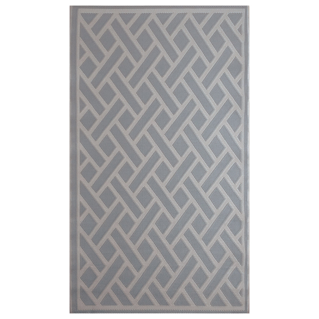 Reversible Outdoor Rug Border and Braided Grey Motif