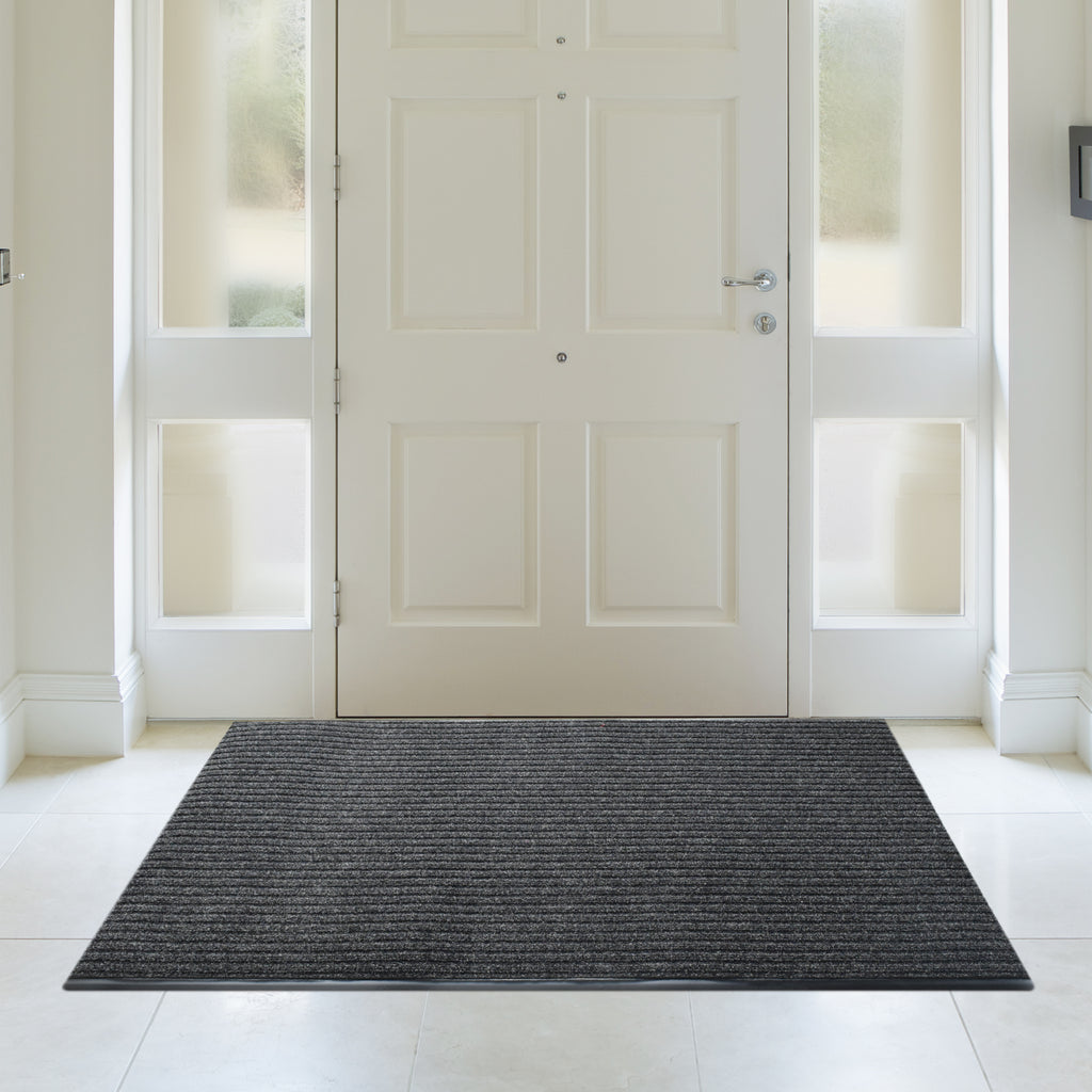 Heavy Duty Interior/Exterior Water Proof Utility Ribbed Vinyl Back Runner, Mats (3’, 4’ and 6' Widths in Charcoal)