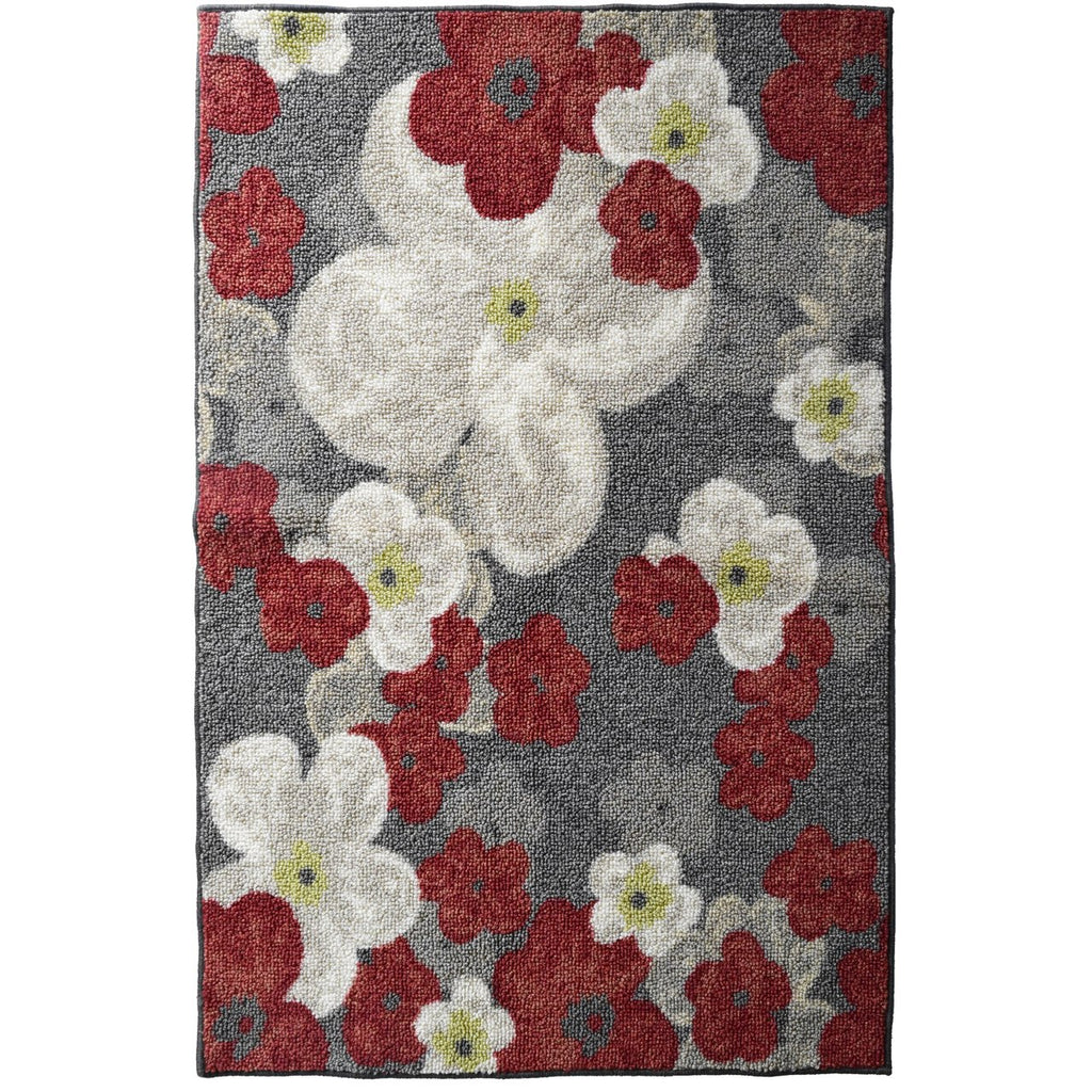 Flower Print Mat Grey Tones and Red iCustomRug