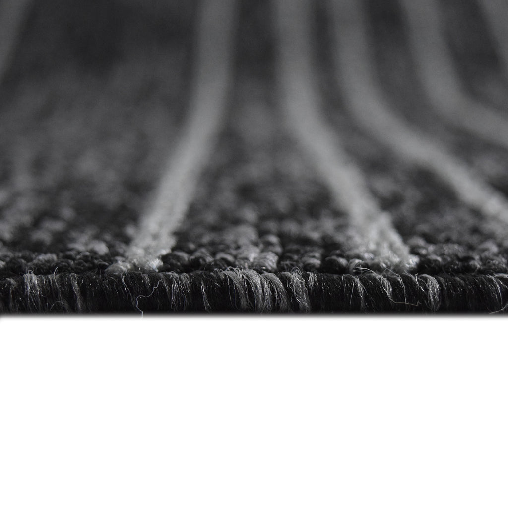 Pinstriped Indoor Multi-Function Anti-Skid Soft Loop Pile Berber Carpet Utility Rug Charcoal