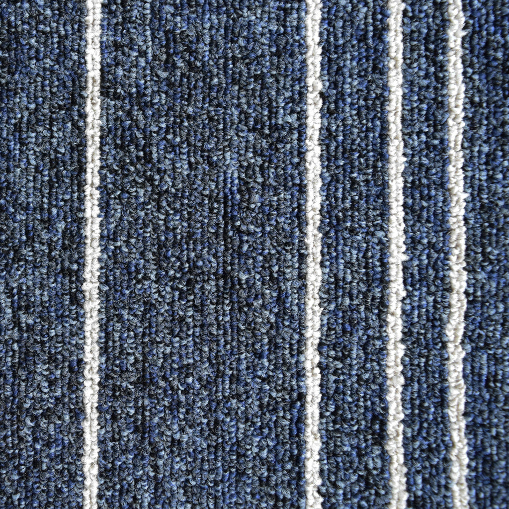Pinstriped Indoor Multi-Function Anti-Skid Soft Loop Pile Berber Carpet Utility Rug Navy