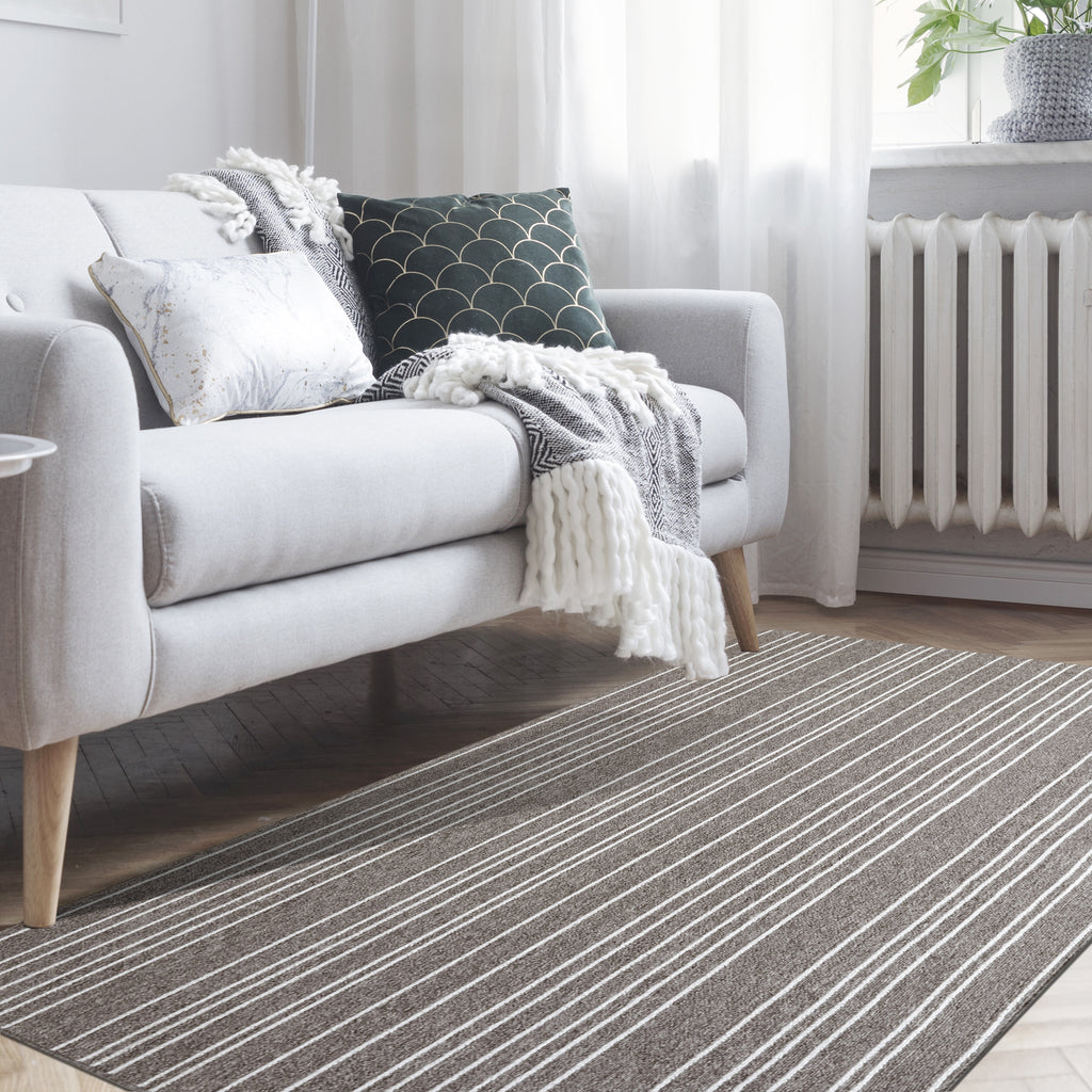 Pinstriped Indoor Multi-Function Anti-Skid Soft Loop Pile Berber Carpet Utility Rug Sand